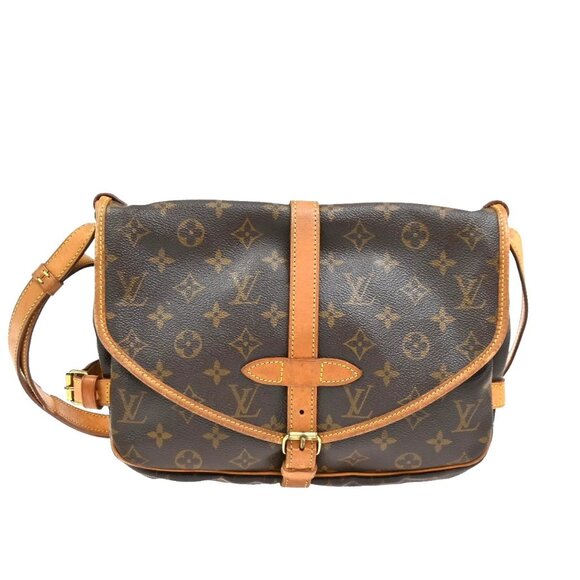 LOUIS VUITTON Logo Saumur 30 Shoulder Bag Monogram Leather Brown M42256 73DA259